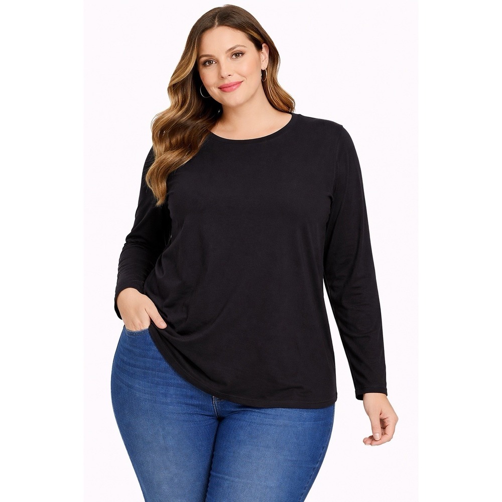 Croft & Barrow Classic Tee 2X Black Long Sleeve Cotton Basic Top